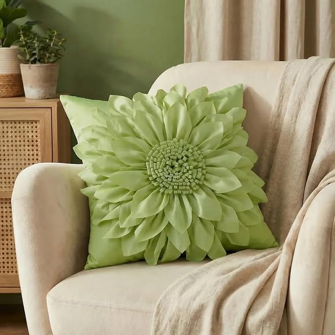 Sage Green Accent Flower Decorative Throw Pillow Covers - Image 4