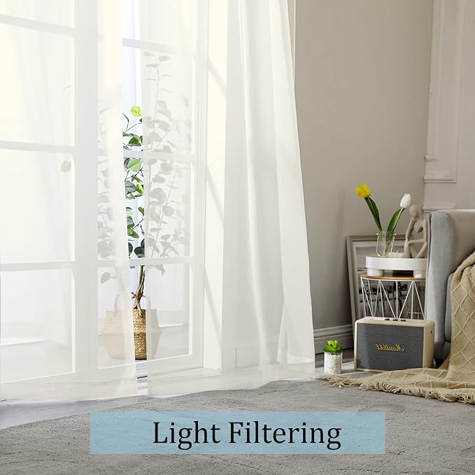Sheer Curtains 108" inches Long, 2 Panels Sheer Curtain Set, Rod Pocket Voile - Image 3