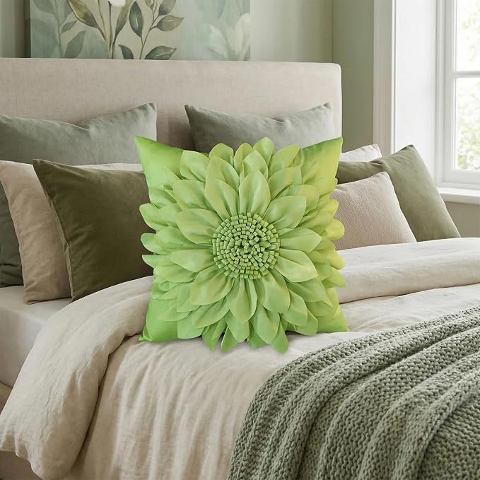 Sage Green Accent Flower Decorative Throw Pillow Covers - Image 2