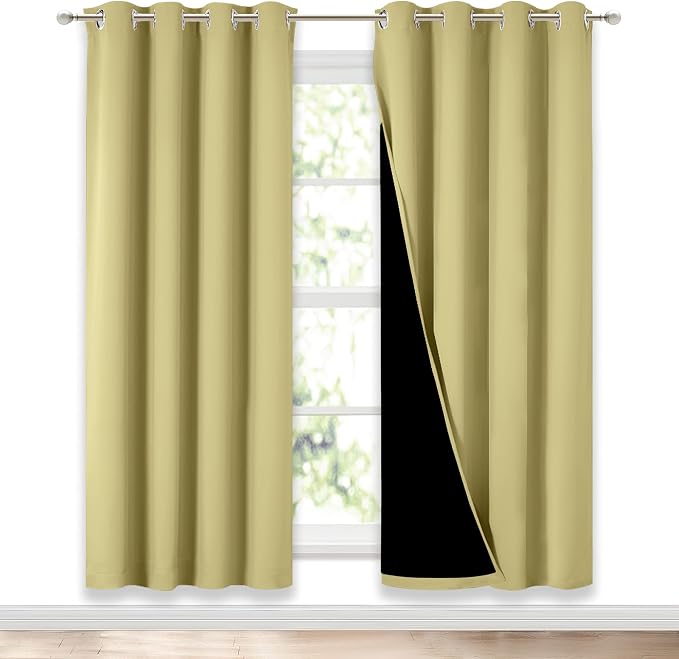 NICETOWN Paler Yellow Full Shade Curtain Panels, Pair of Energy Smart & Noise by NICETOWN