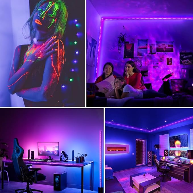 66 Foot Black Light Strips & Remote, Dimmable Flexible Blackights Strip Lights for Glow Party Body Paint Birthday Bedroom Room Fluorescent Tapestry Poster, Non-Waterproof 1200 LEDs 66ft/20M