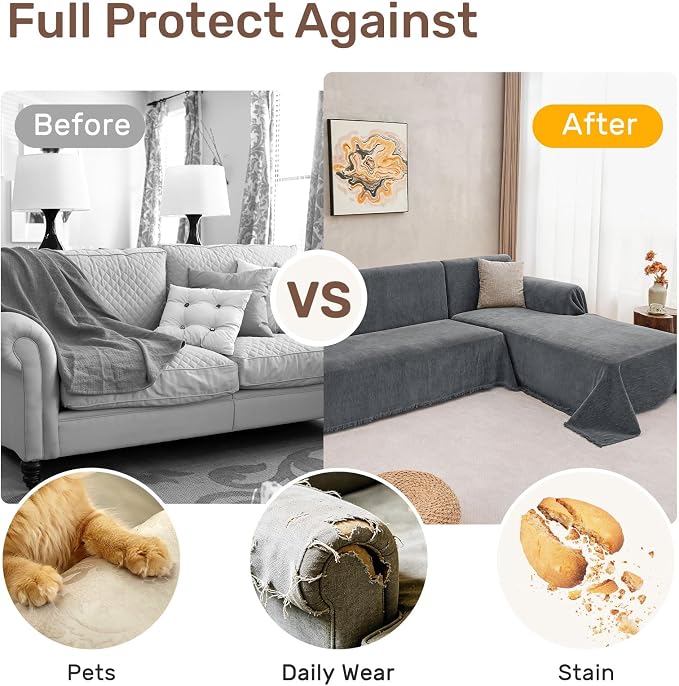 2 Pieces Sectional Couch Covers L Shaped Cover L Dark Gray | Thick Washable - Image 4