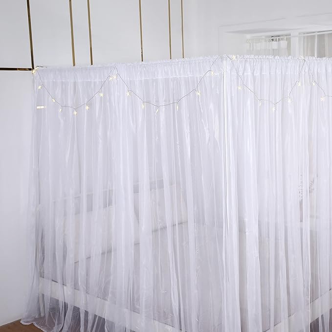 Akiky Princess Canopy Bed Curtains Bed Canopy Curtains with Lights for Queen Size Bed Drapes,8 Panels Canopies with Lights,Room Décor (Full/Queen, White)