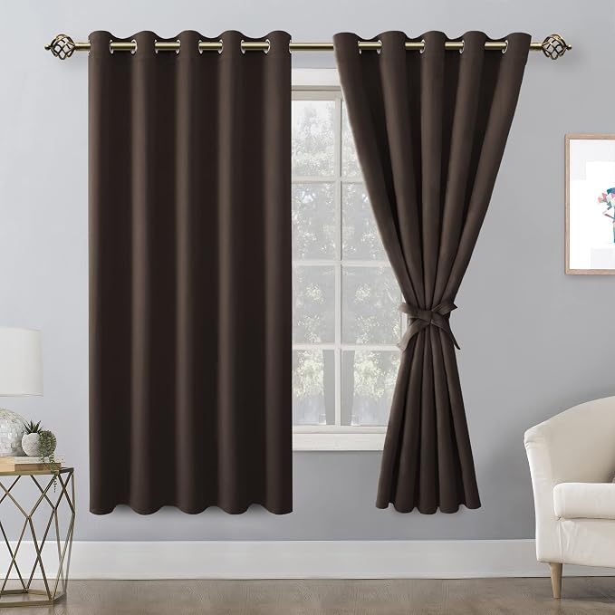 Grommet Blackout Curtains for Bedroom 60 x 72 Inches Brown 2 Panels | Thermal - Image 8