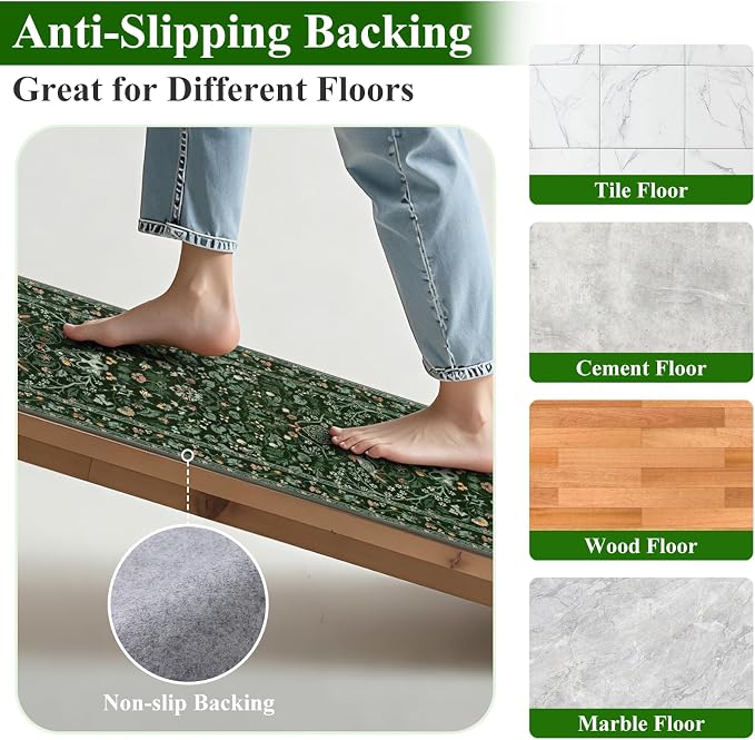 HEBE Hallway Runner Rug 2'x6', Washable Non Slip Kitchen Rug Runner | Soft Boho - Image 3