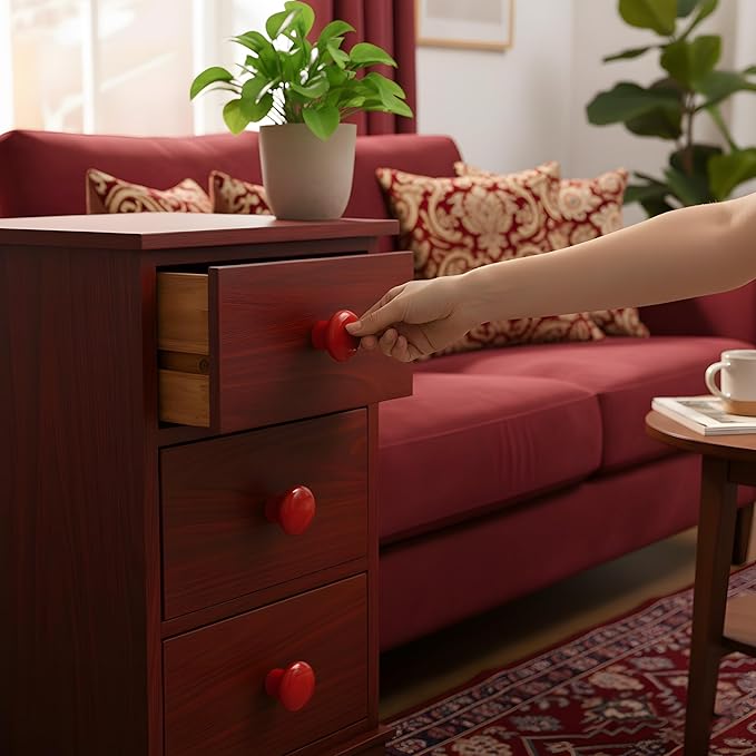 HUAMULAN 15PCS Red Glossy Ceramic Knobs Button Mushroom Round Cabinet Dresser Pulls Door Handles Cupboard Wardrobe Drawer, Dia. 1.5 inch 38mm