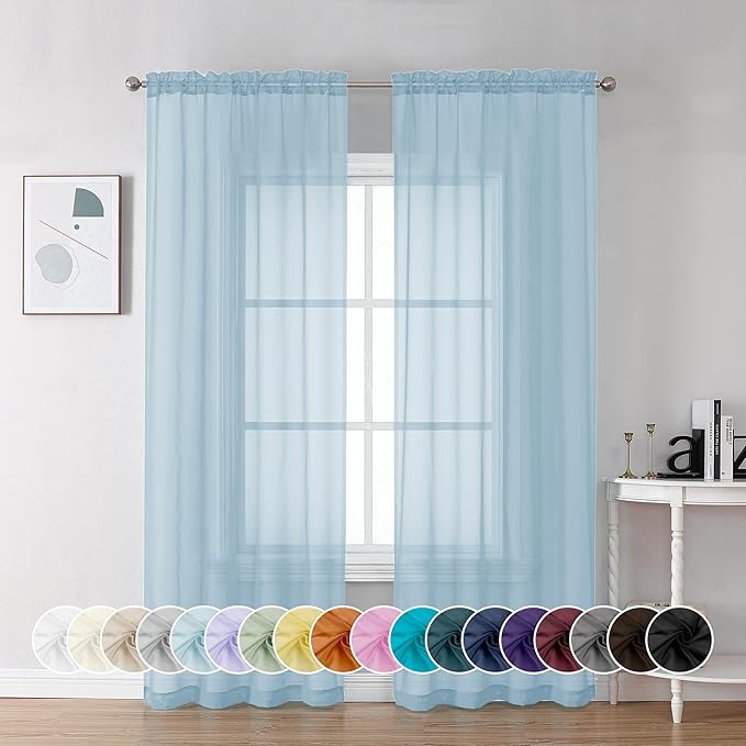 Chyhomenyc Light Blue Sheer Curtains 84 Inch Length 2 Panels, Sky Blue | Light by Chyhomenyc