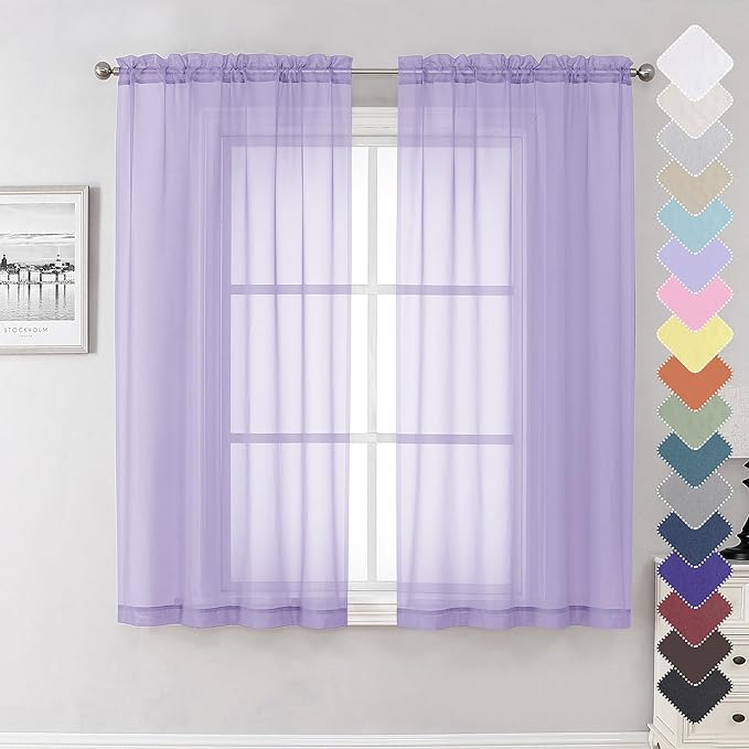 Light Filtering Lavender Sheer Curtains 63 Inch Length 2 Panels, Solid by Lecloud