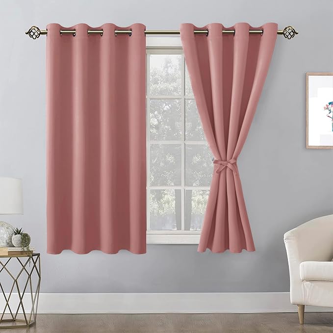Blackout Curtains for Bedroom 2 Panels 52 x 54 Inch Long Dusty Rose | Thermal - Image 8