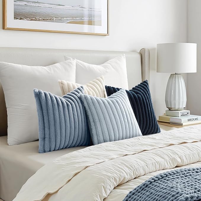 MIULEE Faux Fur Plush Euro Decorative Throw Pillow Covers 24x24, Soft Coastal - Image 4