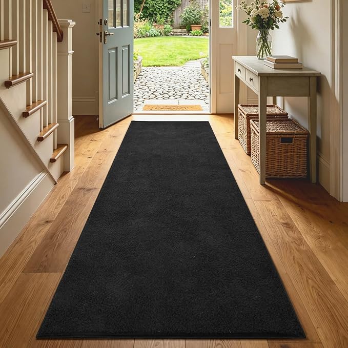 2x8 Black Solid Runner Rug Washable Non-Slip by Unknown