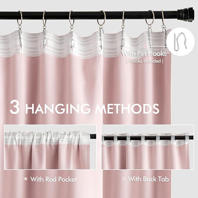 MIULEE Light Pink Back Tab Blackout Curtains 52x120 Inch Long 2 Panels Set | - Image 3