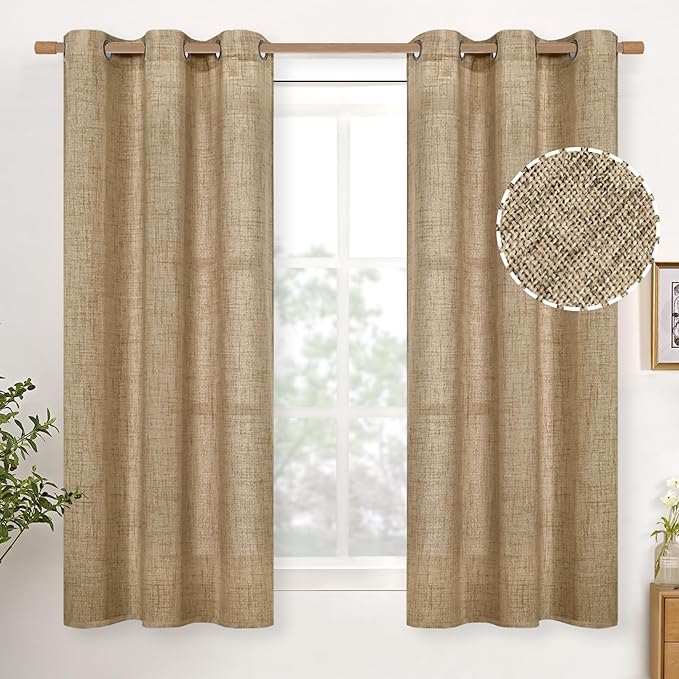 YoungsTex Short Linen Semi Sheer Curtains 45 Inch Length by YoungsTex