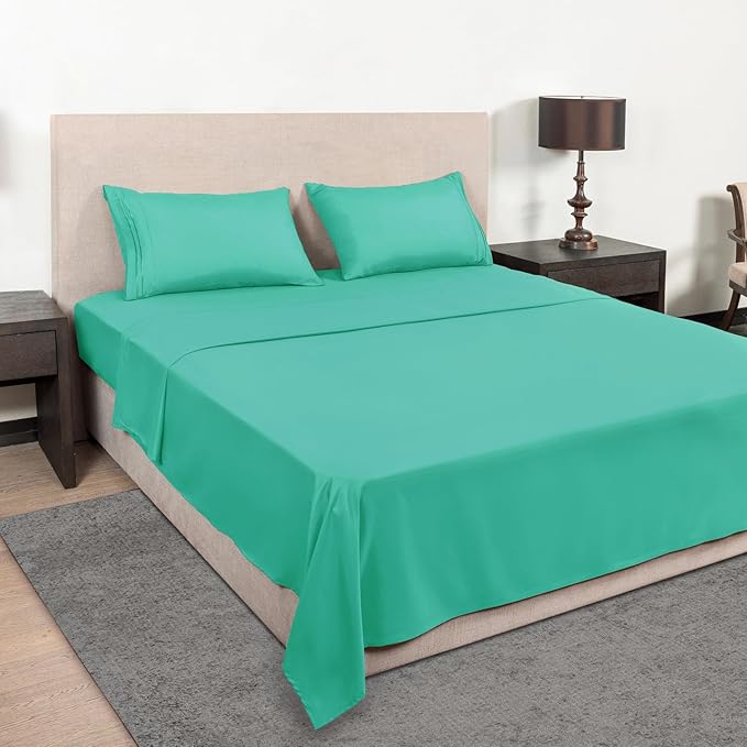 Mejoroom California King Size Sheet Set - Soft Microfiber Bed Sheets,Deep Pocket Fitted Sheet, Breathable, Wrinkle & Fade Resistant - 4 Piece (California King, Mint)