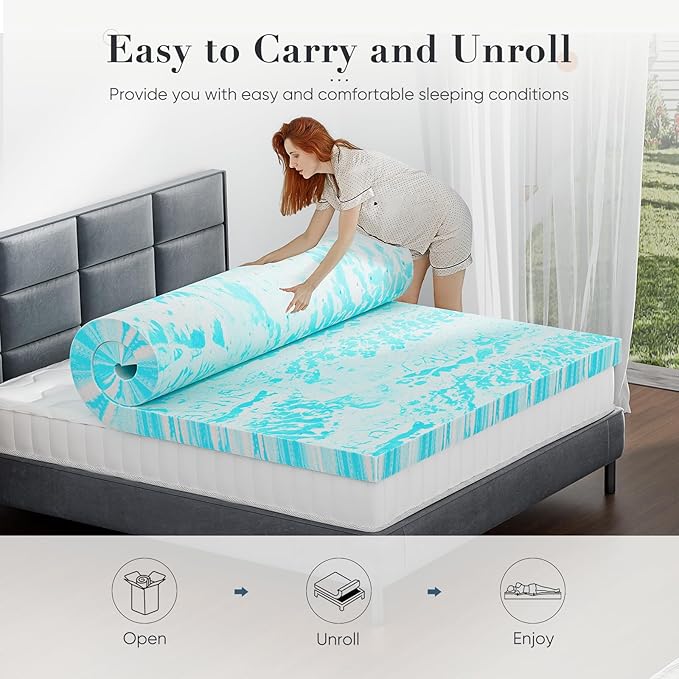DUMOS Mattress Toppers Memory Foam Twin XL, 2 Inch Thick Bed Topper Pad Cooling Gel Infused Soft Comfy Padding Breathable for Sleeper Sofa Couch RV Camper, CertiPUR-US Certified, Blue