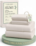 LANE LINEN 100% Organic Cotton King Bed Set, 4-Piece Cotton Bed Sheets, Crisp Percale Weave, Ultra Soft Bedding Sets & Collections, 15" King Size Sheets Deep Pocket Set - Glacier Grey