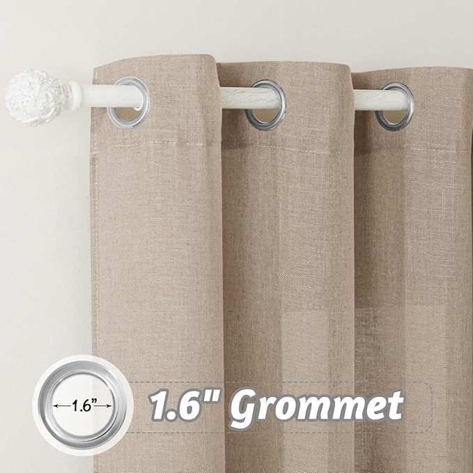 RYB HOME Linen Blended Curtains Semi Sheer - Wrinkle Resistant Light Filtering Lightweight Sun Protection Washable Rustic for Kitchen Laundry Room Cottage, W 100 x L 90 inches, Khaki, 1 Panel