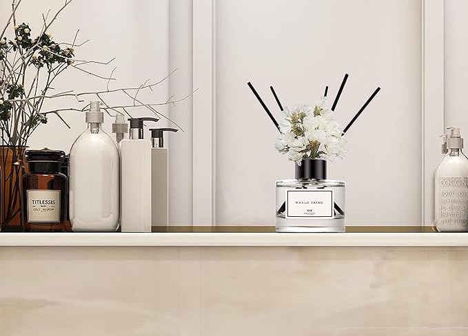 WEALD TRIBE Real Flower Reed Diffuser Set of 3 for Bathroom Shelf Decor, Sticks Diffuser with Essential Oils Included | Lavender & Eucalyptus,Jasmine & Lily,Sandalwood Rose Scent(1.7 fl oz/Pack)