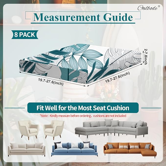 CALBODE 8Pcs Stretch Patio Cushion Cover Outdoor Cushion Cover Replacement - Image 2