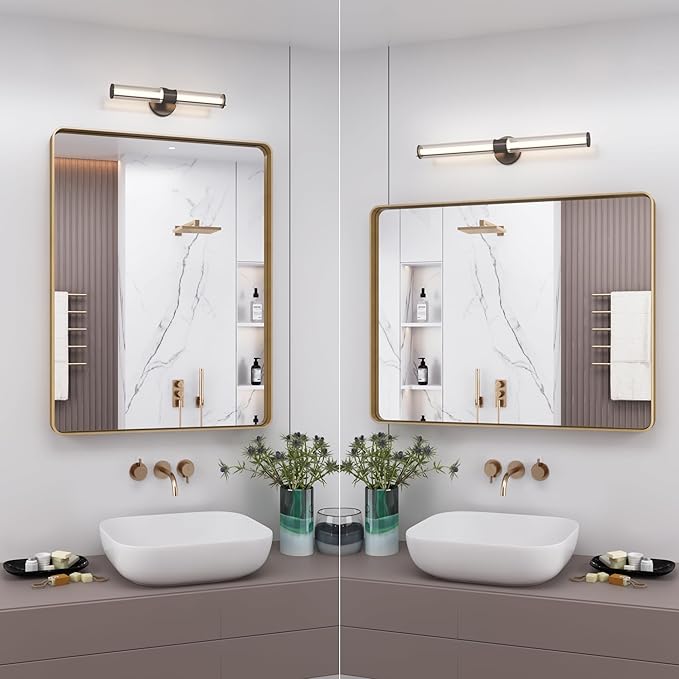28x36 Gold Framed Mirror for Bathroom, Brushed Gold Mirror with Metal Frame, Modern Rectangle Brass Vanity Mirror for Wall, Shatterproof, Anti-Rust (Horizontal/Vertical)