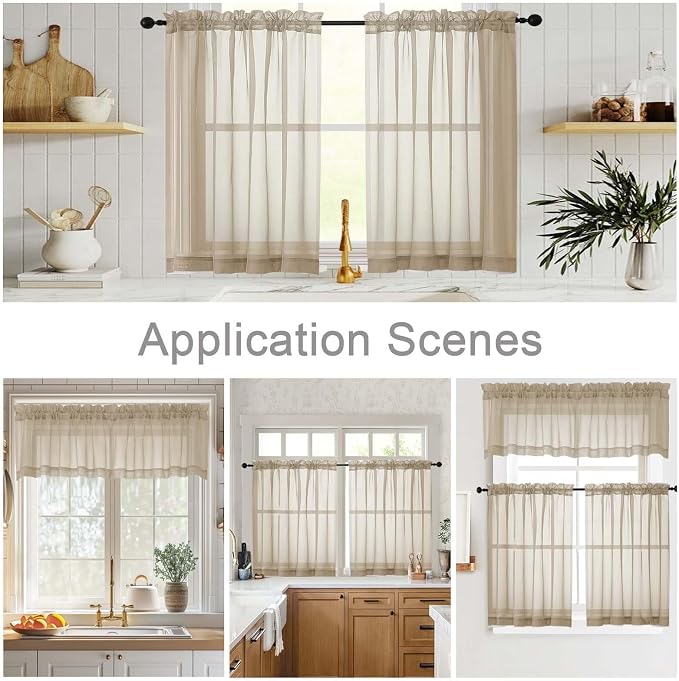 Taupe Valances for Windows, Taupe Sheer Curtains 14 Inch Length 2 Pack Kitchen - Image 6