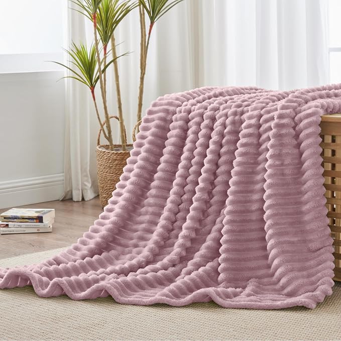 BEDELITE Striped Fleece Throw Blanket, Berry Purple, Soft Cozy, Lightweight Warm - Image 8