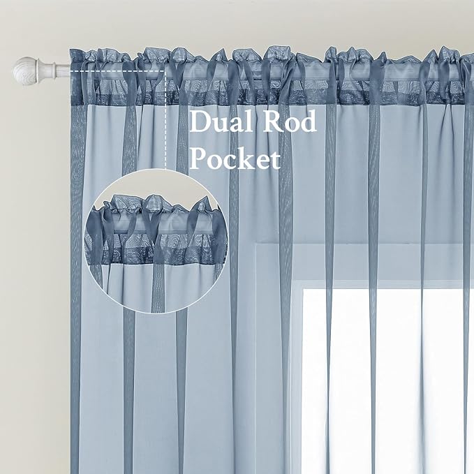 MIULEE Dusty Blue Sheer Curtains 54 X 96 Inches, 2 Panels | Solid Color - Image 2