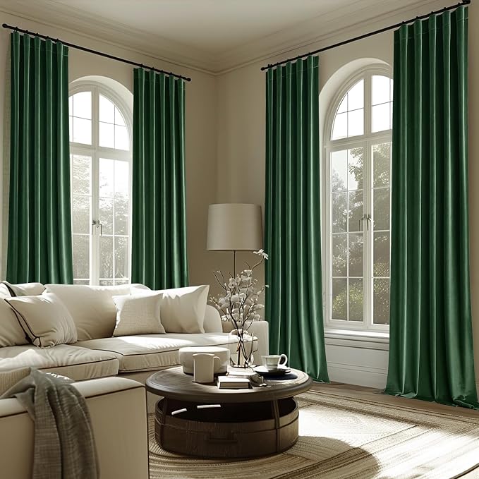 MIULEE Velvet Curtains 52x96 inches 2 Panels Hunter Green Blackout Curtains | - Image 5