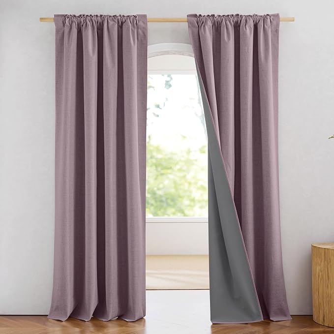 NICETOWN Chaise Mauve Vintage Linen 100% Blackout Curtains - Image 2