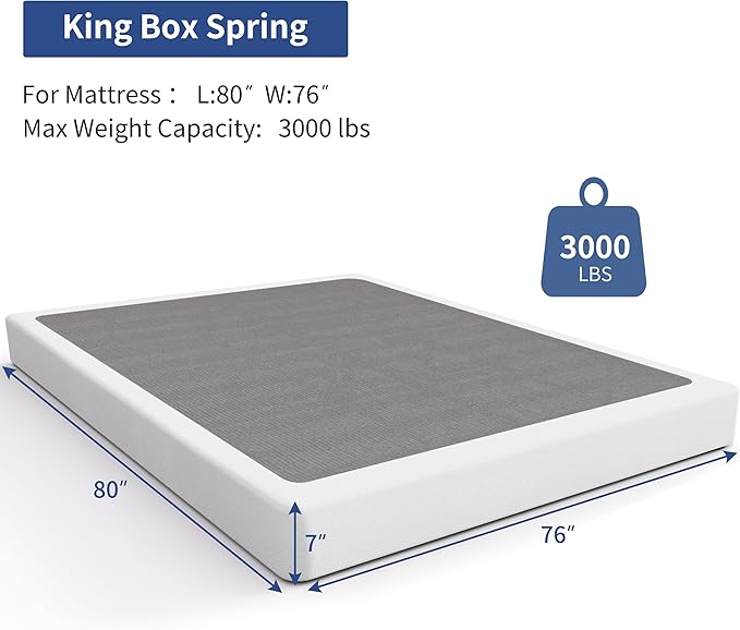 NOAH MEGATRON 7 Inch Box Spring King, Low Profile Metal Boxsprings/Mattress Foundation/Bunkie Board - 3000LBS Strong Steel Structure/Easy Assembly (King)