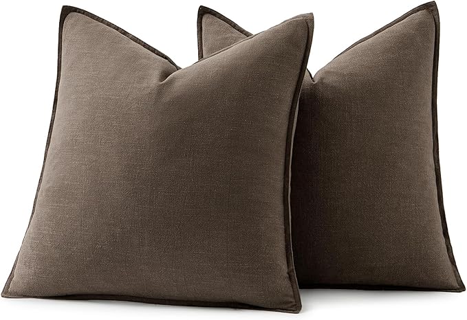 MIULEE Decorative Linen Euro Sham Pillow Covers 24x24 Inch Coffee | Boho - Image 7