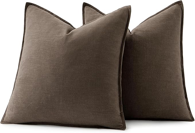 MIULEE Decorative Linen Pillow Covers 20x20 Inch Coffee | Boho Farmhouse​ ​Fall - Image 7