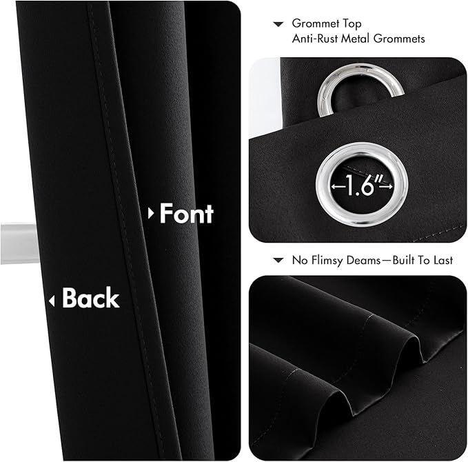 MIULEE Blackout Curtains for Bedroom 2 Panels 50 x 63 Inch Long Black | Thermal - Image 4