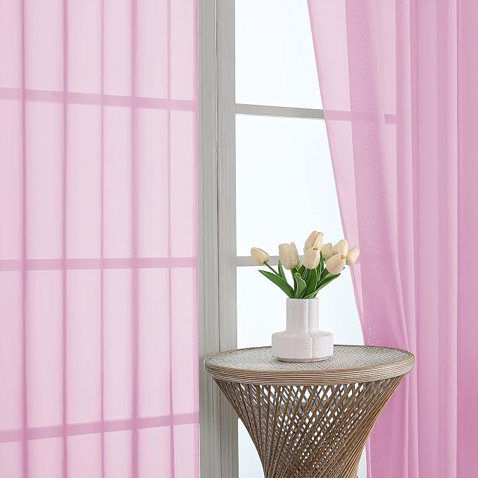 Sheer Curtains 84 Inches Long 2 Panels Set, Sheer Pink Curtains - Image 3