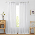 RYB HOME White Thick Opaque Curtains, Linen Textured Blend Semi Sheer Curtains Farmhouse Window Decor for Patio Door Living Room Bedroom Home Office, White, W 34 x L 95 inch, 2 Pcs