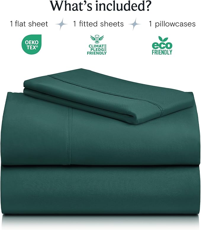LuxClub 3 PC Sheet Bed Sheets Deep Pockets Wrinkle Free-Kids-Fitted Sheets Machine Washable Hotel Bedding Silky Soft - Emerald Twin XL