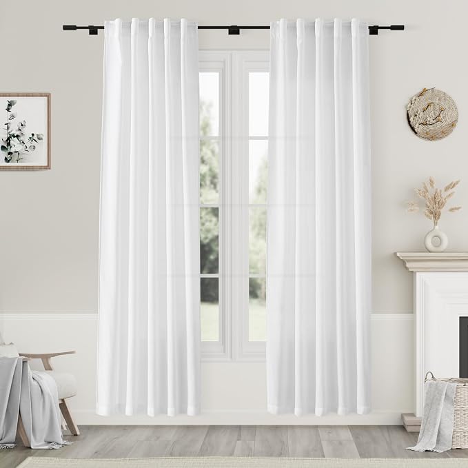 White Linen Curtains 80 Inch Length by Nanspring
