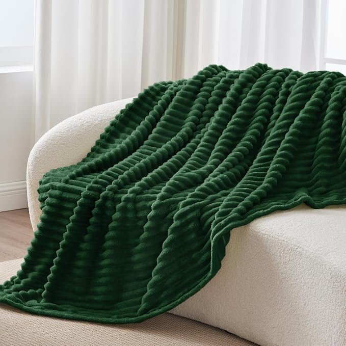 BEDELITE Striped Fleece Throw Blanket, Forest Green, Soft Cozy, Lightweight Warm - Image 6