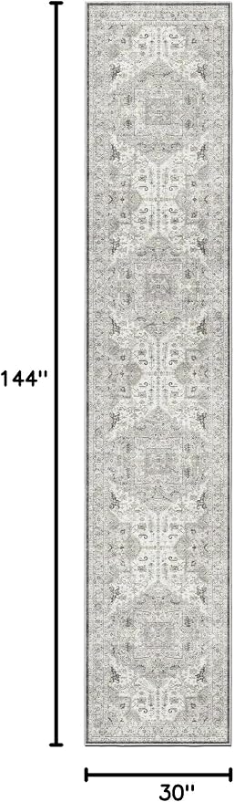 Madane Hallway Runner Rug 2'6''x12' Kitchen Runners Vintage, Ivory/Brown | - Image 2