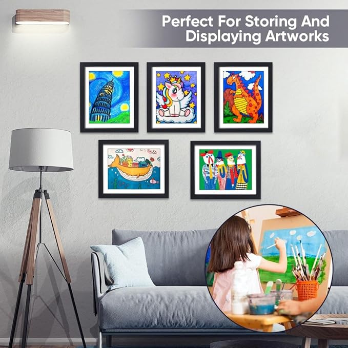3-Pack Kids Artwork Frames Changeable - Kids Art Frame,Artwork Frames for Kids Art,Children Art Projects Kids Art Frames,8.5x11 Picture Frame for Display Kid Art work,With Storage(Black)