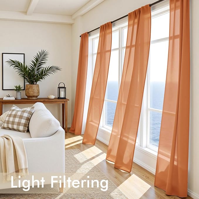 MIULEE Fall Orange Sheer Curtains 90 Inches Long 4 Panels 42 x 90 Inches | - Image 4