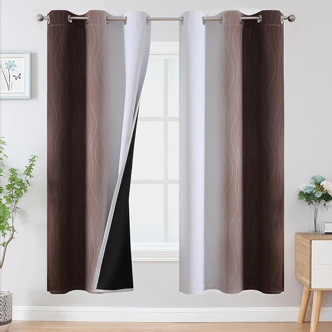 Brown and Greyish White Blackout Curtains by ESTELARTEXTILER