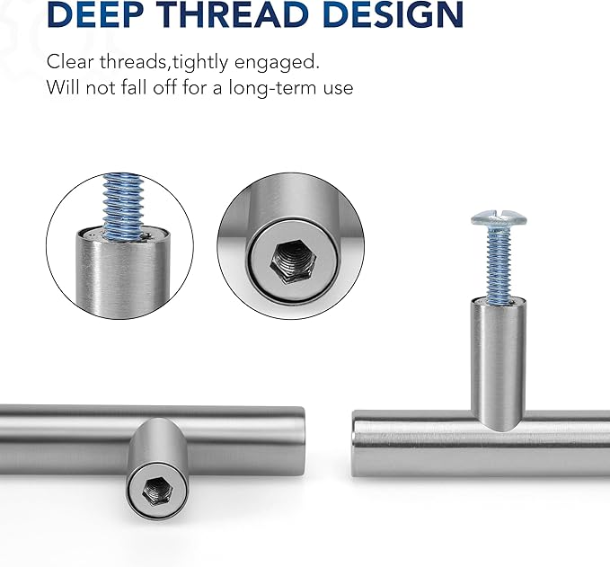 JOY DECOR 5 Pack Cabinet Handles, Brushed Nickel Cabinet Pulls, 10 in Hole Center Kitchen Cabinet Handles, Stainless Steel T Bar Handles for Dresser Drawers
