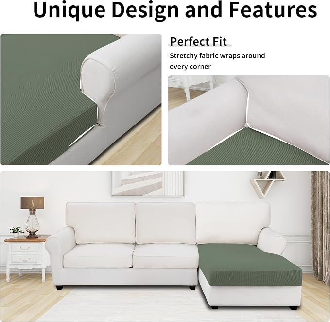 Easy-Going Stretch 1 Piece Chaise Lounge Cushion Slipcover | Sectional Couch - Image 3