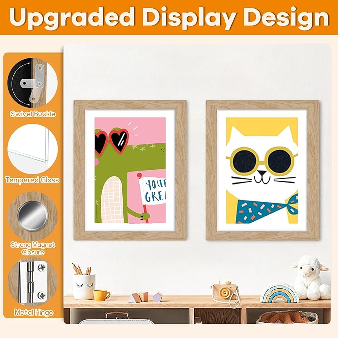 2 Pack Kids Artwork Frames Changeable 10 x 12.5 Inch Children Art Projects Kids Art Frames Front Opening Picture Display Frame, Wood