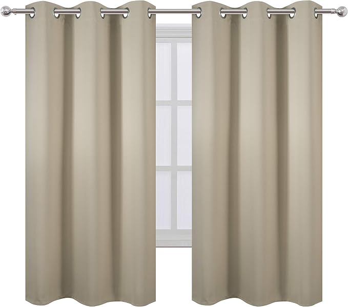 Beige Thermal Blackout Curtains/42 x 63 Inch/Set of 2 Panels Room Darkening - Image 2