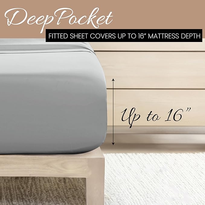 Linen Market Double-Brushed Microfiber Full Sheet Set 4 Piece – Oeko-TEX Certified Ultra Soft & Wrinkle-Free - 16" Deep Pocket Sheets - Easy Care Full Size - Light Gray