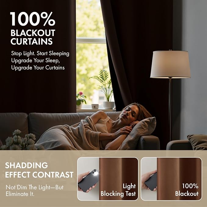 MIULEE Mocha Brown 100% Blackout Curtains - Image 2