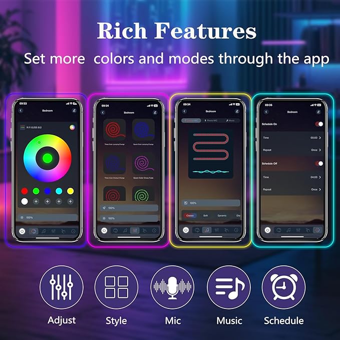 6.6FT Neon Rope Lights,Flexible Led Light Control with App/Remote,Multiple Modes,IP67 Outdoor Waterproof,Music Sync Strip for Bedroom