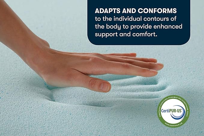 Serta ThermaGel Cooling, Pressure-Relieving Memory Foam Mattress Topper, 3 Inch, Twin Blue
